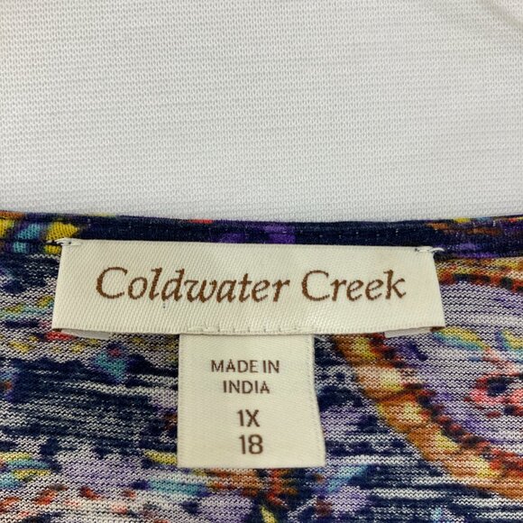 Coldwater Creek Wrap Top size 1X Multi Color Artsy Paisley Stretch Boho Festival - Picture 2 of 10